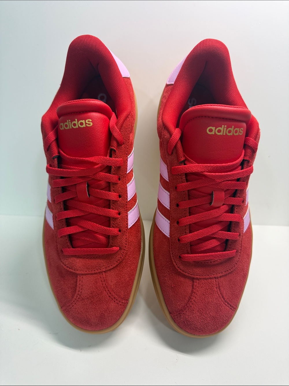adidas Woman’s Red Suede Platform Sneakers with Pink Stripes. Size 9.5 - Picture 3 of 9